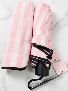 Victoria's Secret Pink & White Striped Compact Umbrella